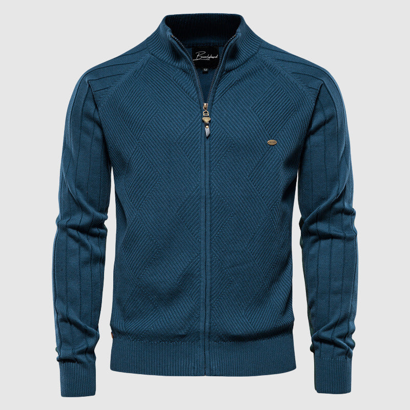 Herren Strickjacke mit Reißverschluss und Stehkragen für Frühling