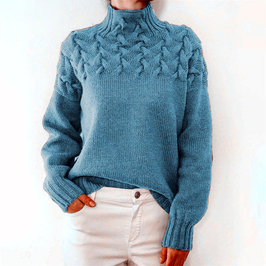 Damen Rollkragenpullover mit Zopfmuster