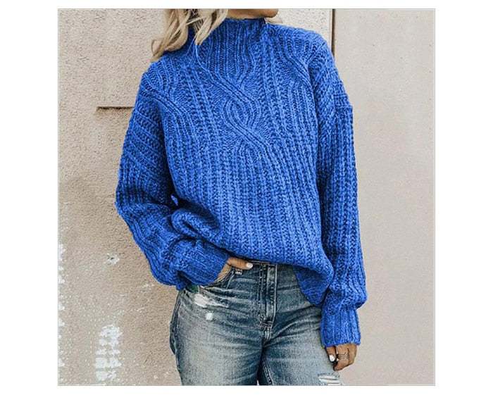 Damen Grobstrickpullover Rollkragen Winter