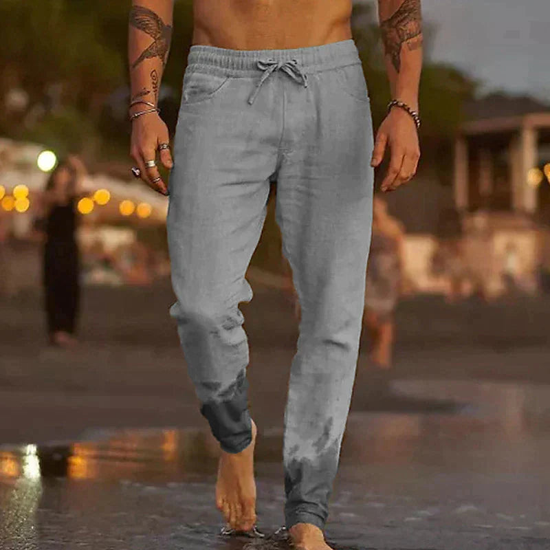 Herrenhose aus Baumwollmischung mit Kordelzug und elastischem Bund – locker geschnittene Strandhose