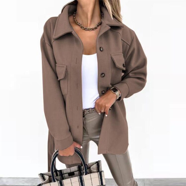 Damen Oversize Hemdjacke aus Fleece mit Brusttaschen