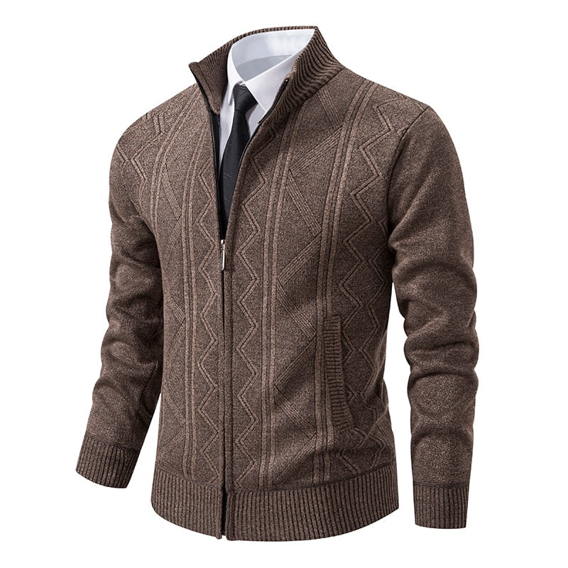 Herren Strickjacke mit Reißverschluss und Muster für Frühling