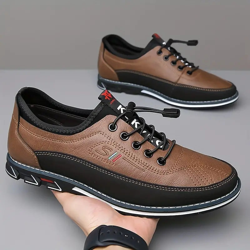 Herren Freizeit-Ledersneaker mit Kontrastsohle und Ziernähten