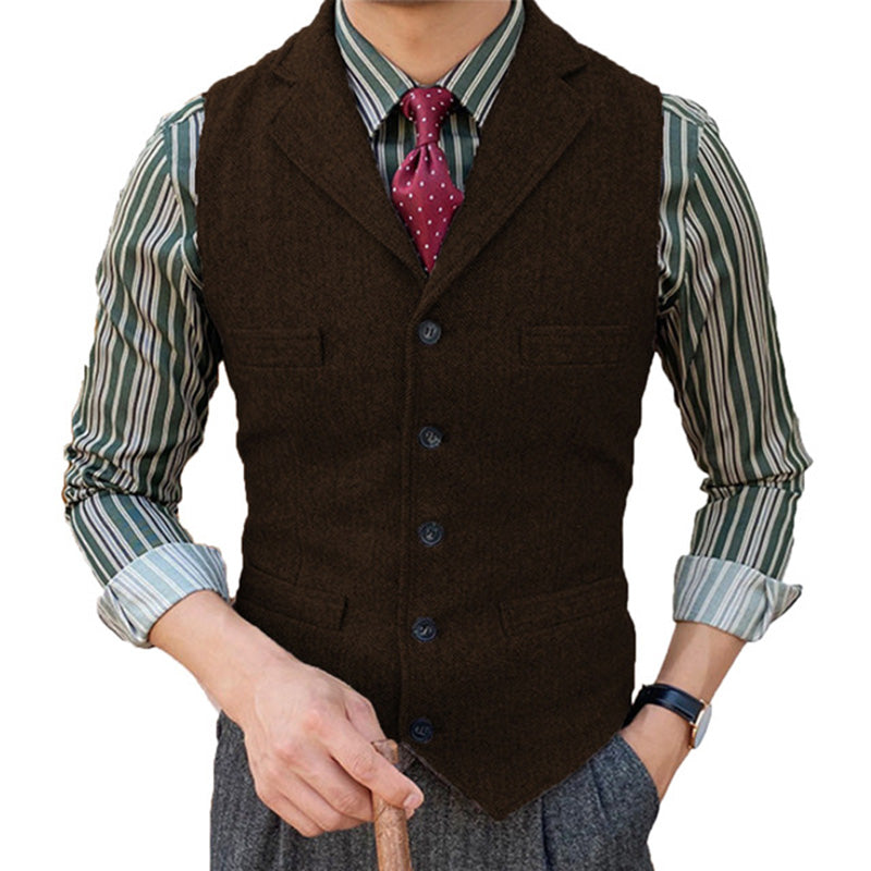 Herren Vintage Weste aus Wollmischung mit Reverskragen und Einreiher-Design