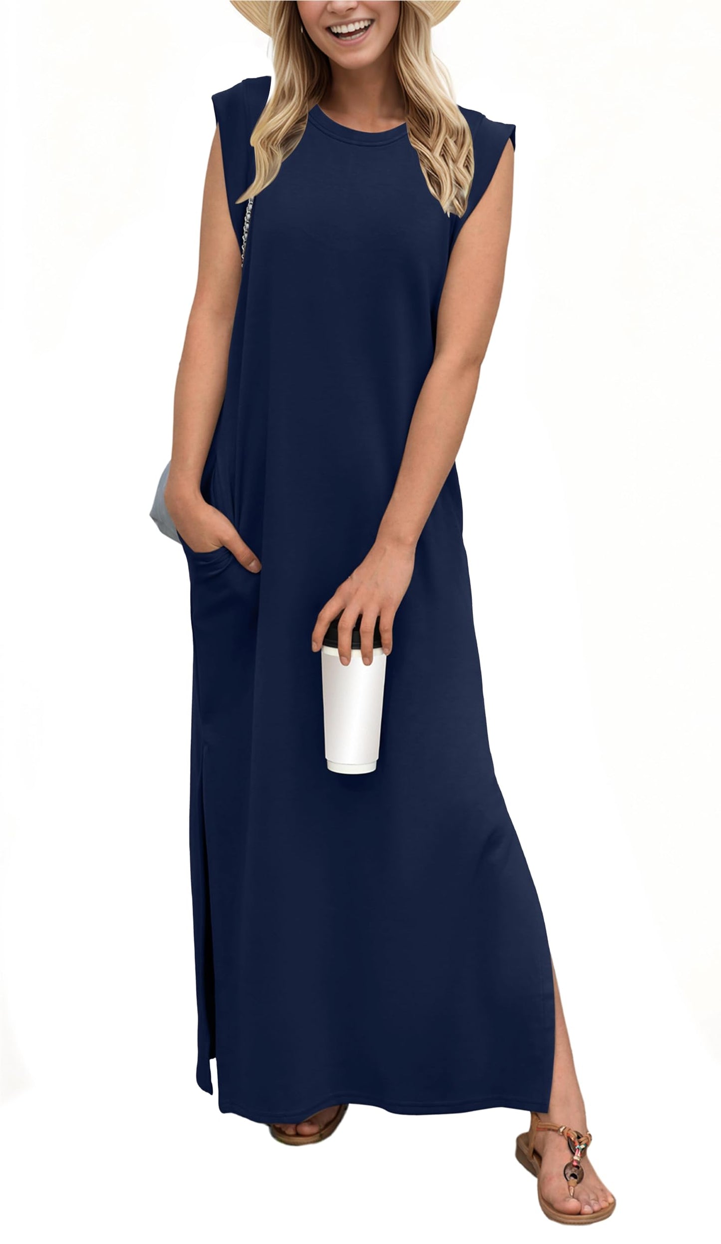 Ärmelloses Maxikleid mit Taschen für Sommerkomfort und Bewegungsfreiheit