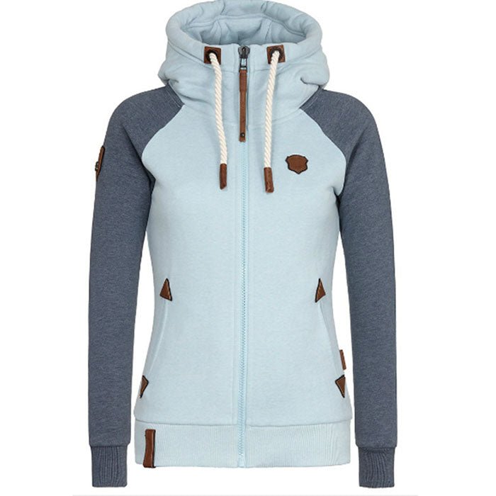 Damen-Kapuzenjacke mit Reißverschluss und Kontrastelementen