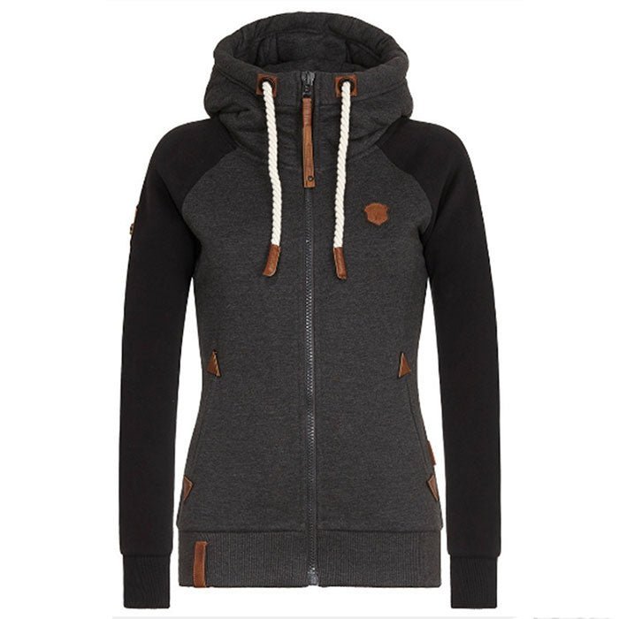 Damen-Kapuzenjacke mit Reißverschluss und Kontrastelementen