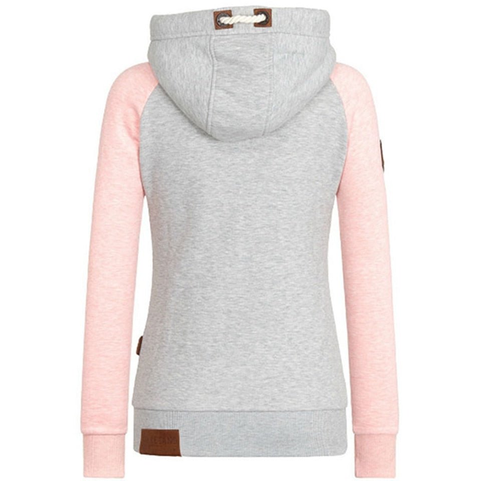 Damen-Kapuzenjacke mit Reißverschluss und Kontrastelementen