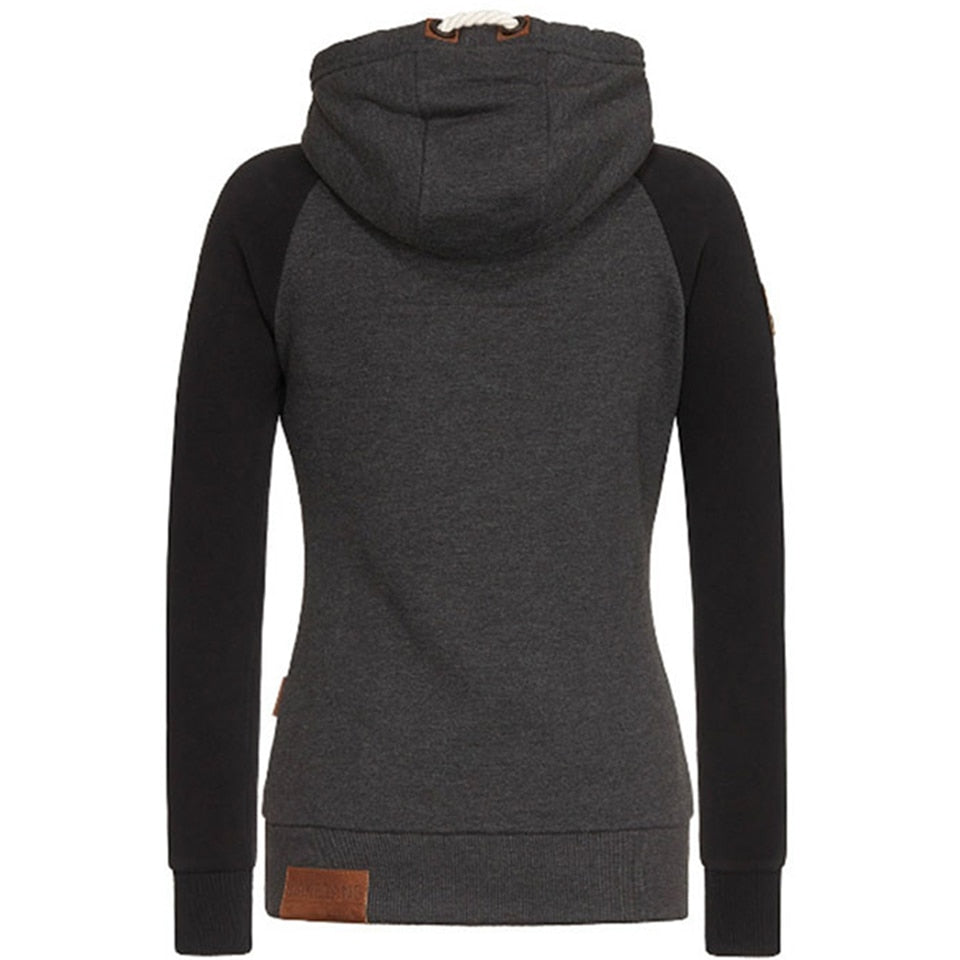 Damen-Kapuzenjacke mit Reißverschluss und Kontrastelementen
