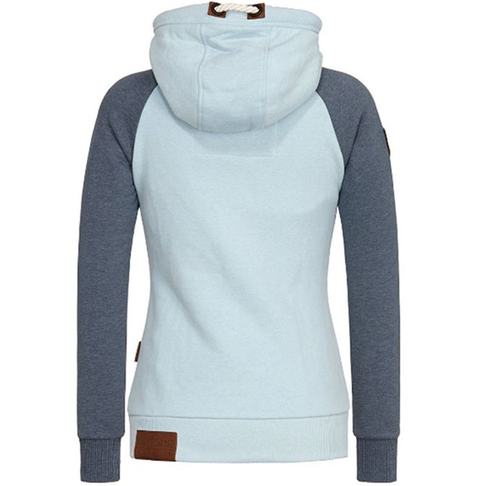 Damen-Kapuzenjacke mit Reißverschluss und Kontrastelementen