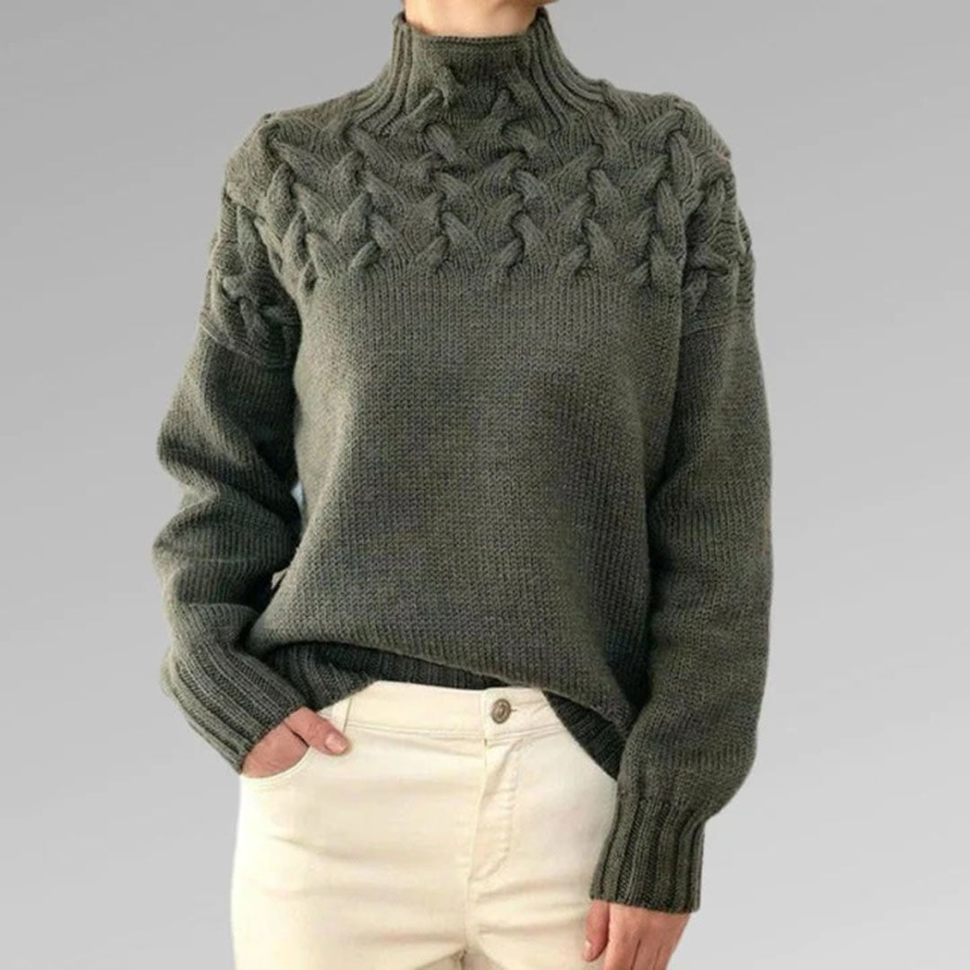 Damen Rollkragenpullover mit Zopfmuster