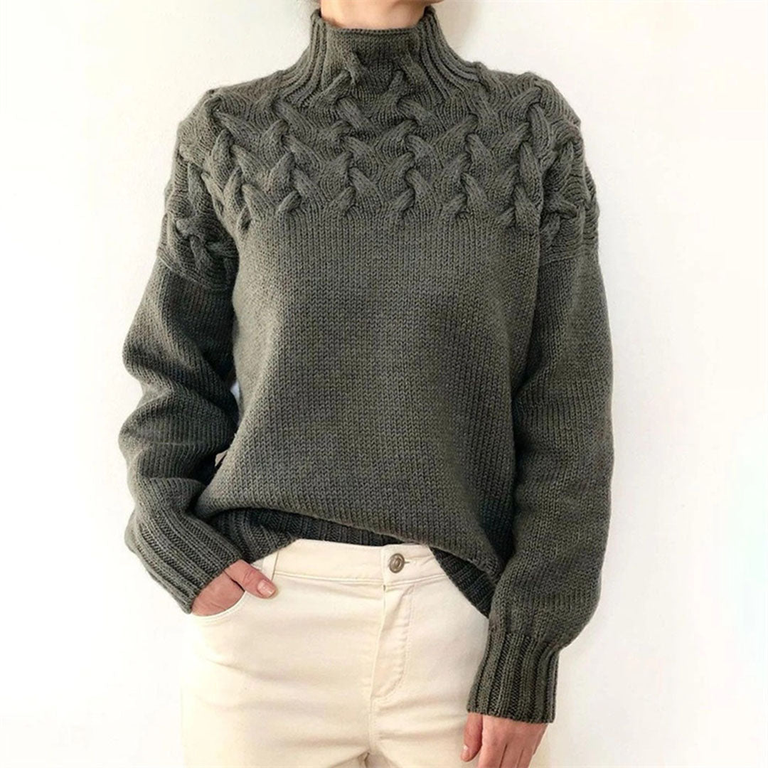 Damen Rollkragenpullover mit Zopfmuster