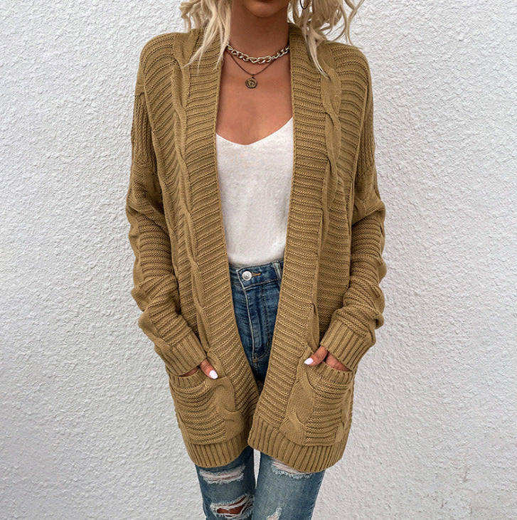 Damen Strickjacke Frühling Oversize mit Taschen aus Baumwollmischung