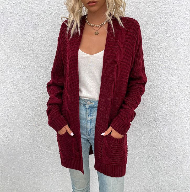 Damen Strickjacke Frühling Oversize mit Taschen aus Baumwollmischung
