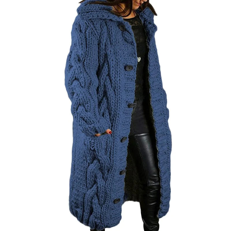 Lange Strickweste mit Kapuze im Grobstrickdesign für Damen