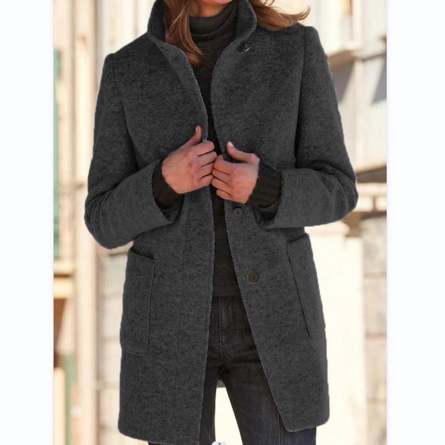 Klassischer Damen-Wollmantel mit Retro-Knopfverschluss