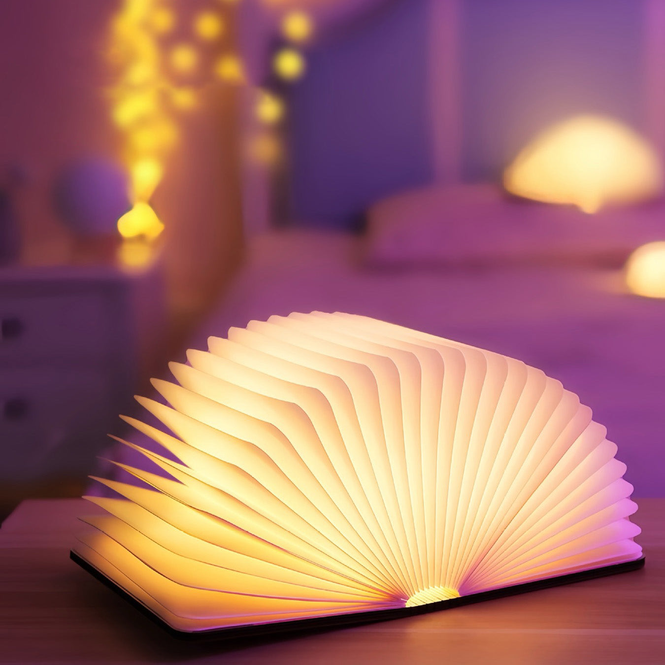 LED Buchlampe Holz Faltbar USB wiederaufladbar RGB Warmlicht