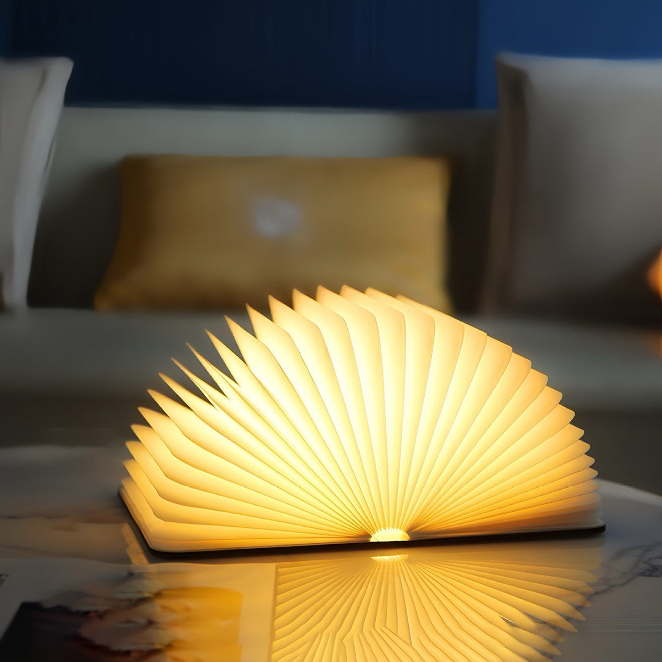 LED Buchlampe Holz Faltbar USB wiederaufladbar RGB Warmlicht