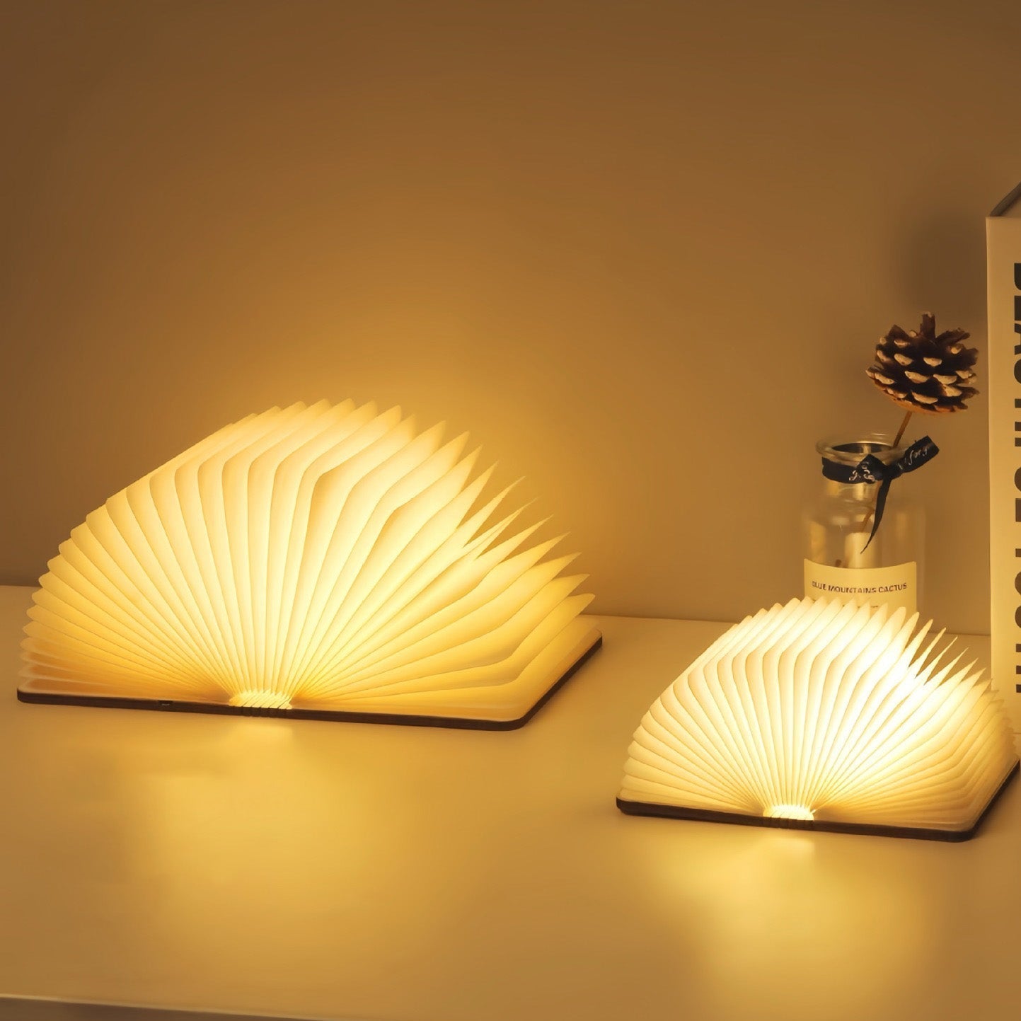 LED Buchlampe Holz Faltbar USB wiederaufladbar RGB Warmlicht