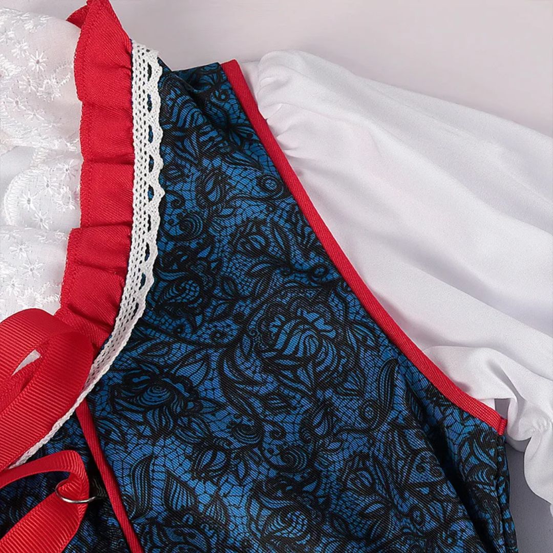 Traditionelles Dirndlkleid in Rot-Blau mit Schürze – ideal fürs Oktoberfest