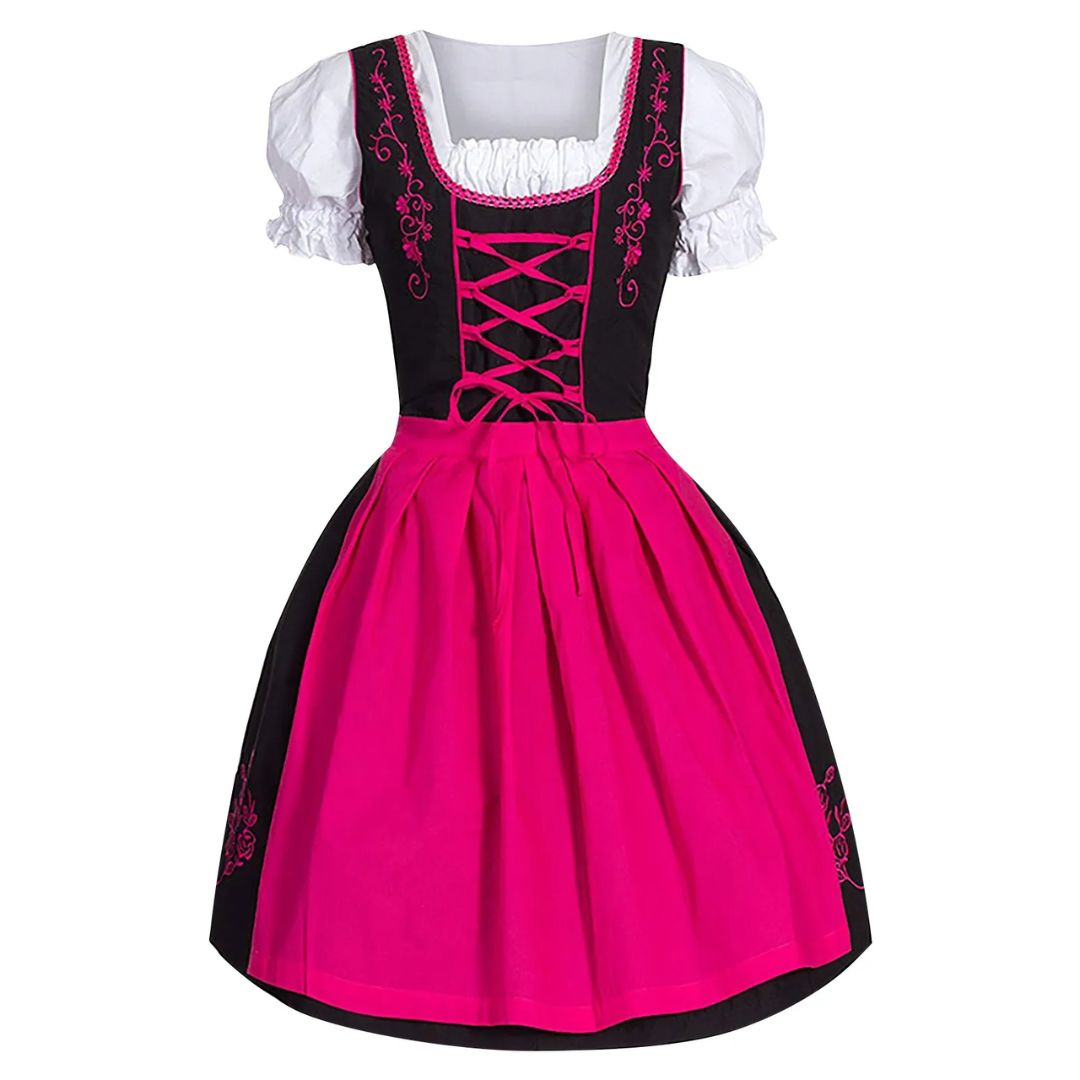 Traditionelles Dirndlkleid mit Schürze in bunten Farben