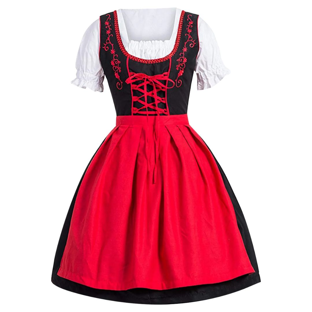 Traditionelles Dirndlkleid mit Schürze in bunten Farben