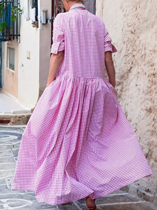 Swingkleid Damen kariert mit langen Ärmeln und Hemdkragen luftig leger