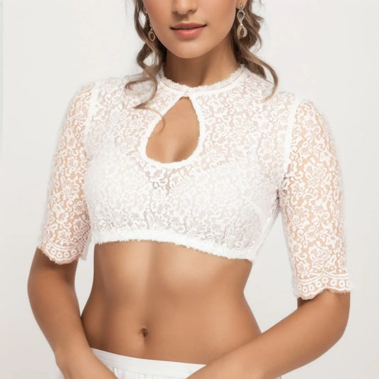 Spitzen-Dirndlbluse mit Wickelstil – perfekt fürs Oktoberfest
