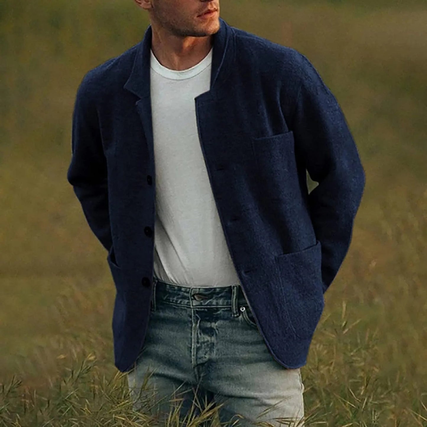 Herren Casual Blazer mit Knöpfen und aufgesetzten Taschen