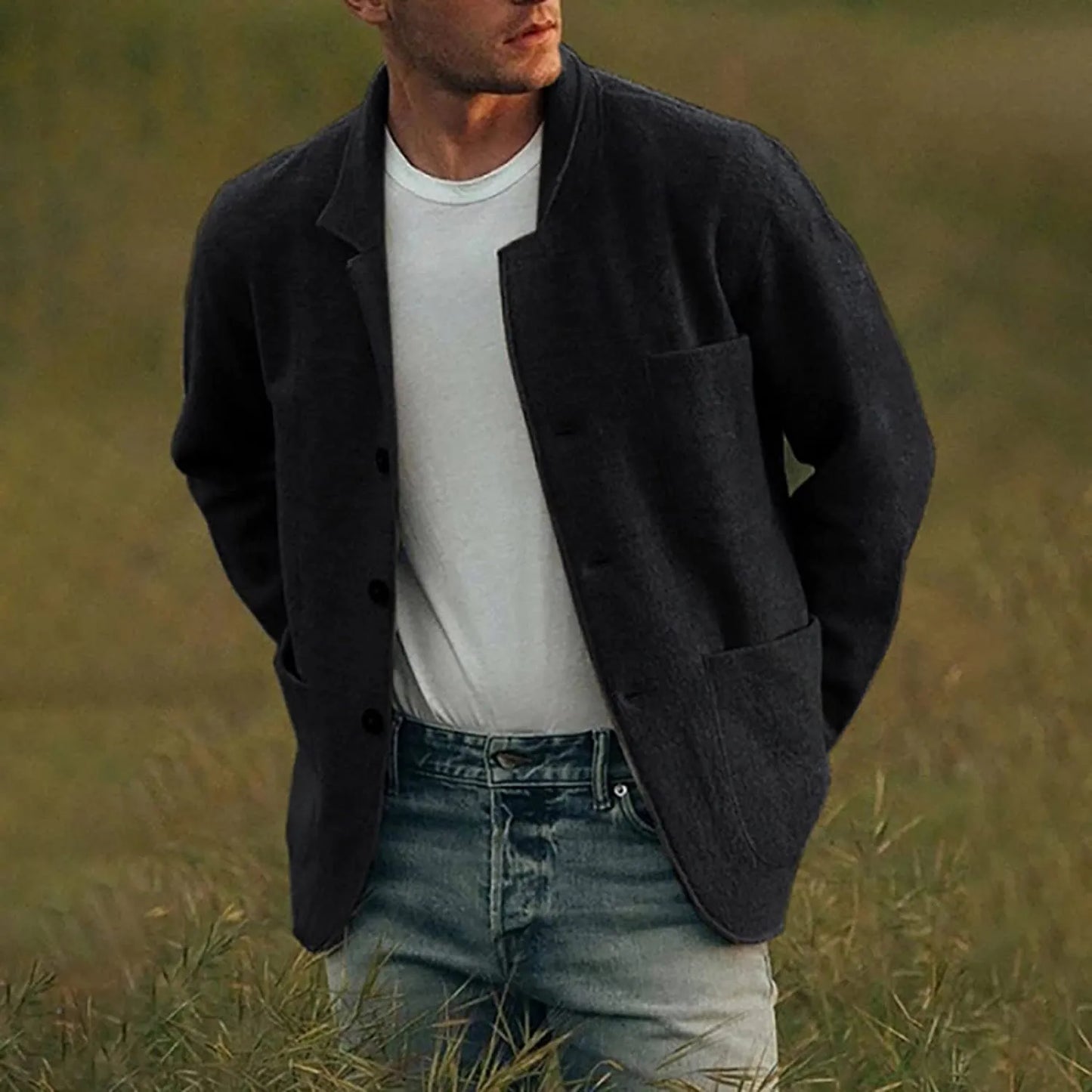 Herren Casual Blazer mit Knöpfen und aufgesetzten Taschen