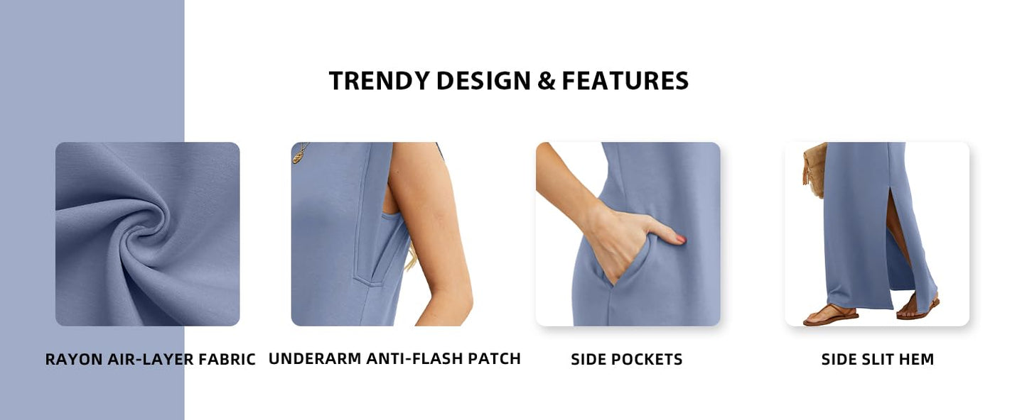 Ärmelloses Maxikleid mit Taschen für Sommerkomfort und Bewegungsfreiheit