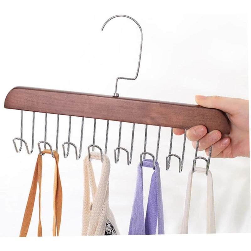 Solid Wood & Steel Multi-Hook Closet Hanger