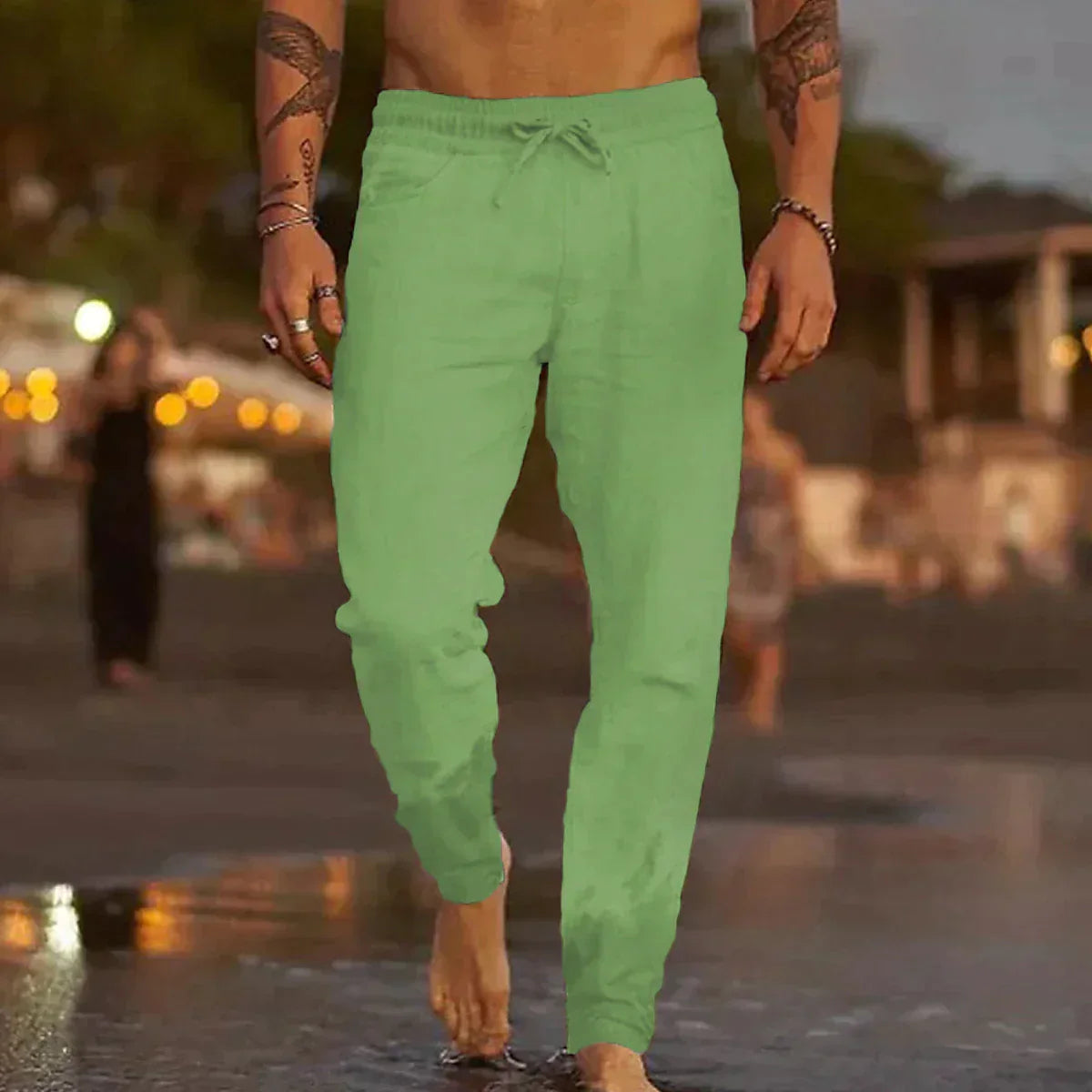 Herrenhose aus Baumwollmischung mit Kordelzug und elastischem Bund – locker geschnittene Strandhose