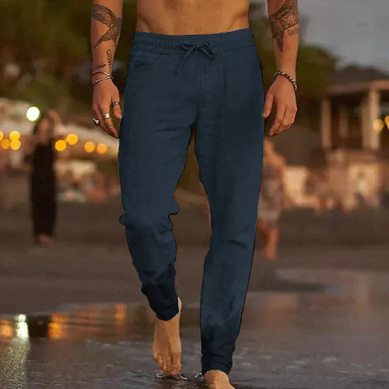 Herrenhose aus Baumwollmischung mit Kordelzug und elastischem Bund – locker geschnittene Strandhose