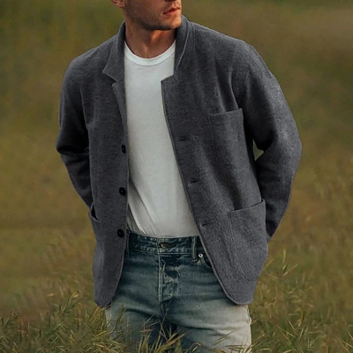 Herren Casual Blazer mit Knöpfen und aufgesetzten Taschen