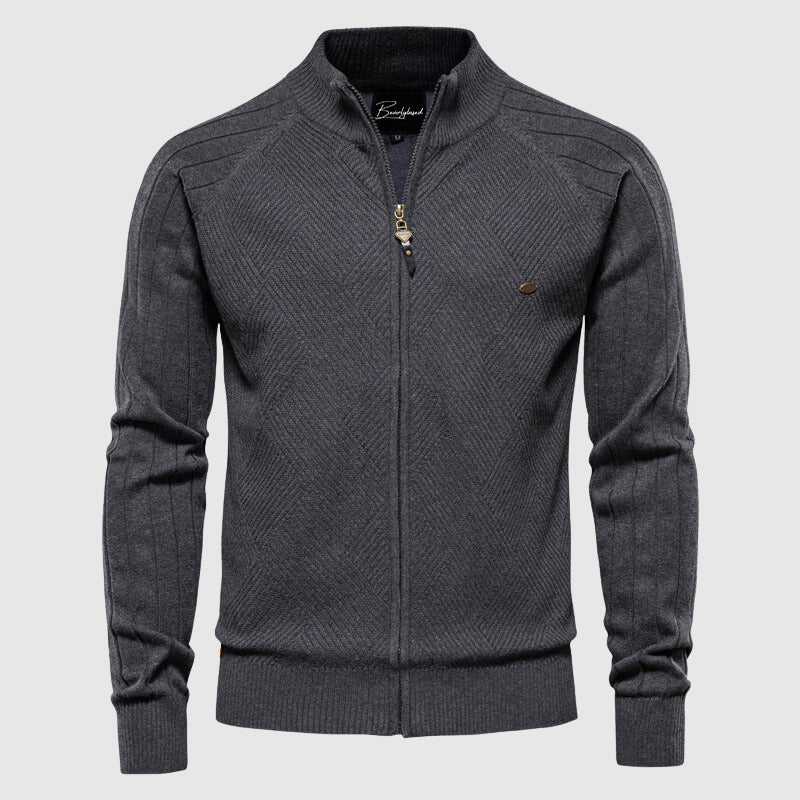 Herren Strickjacke mit Reißverschluss und Stehkragen für Frühling
