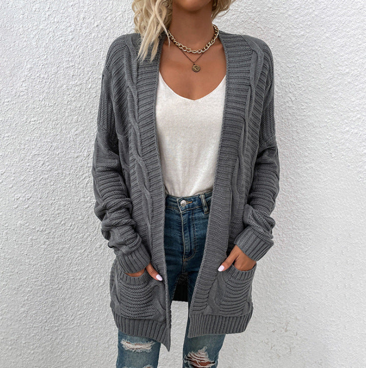 Damen Strickjacke Frühling Oversize mit Taschen aus Baumwollmischung