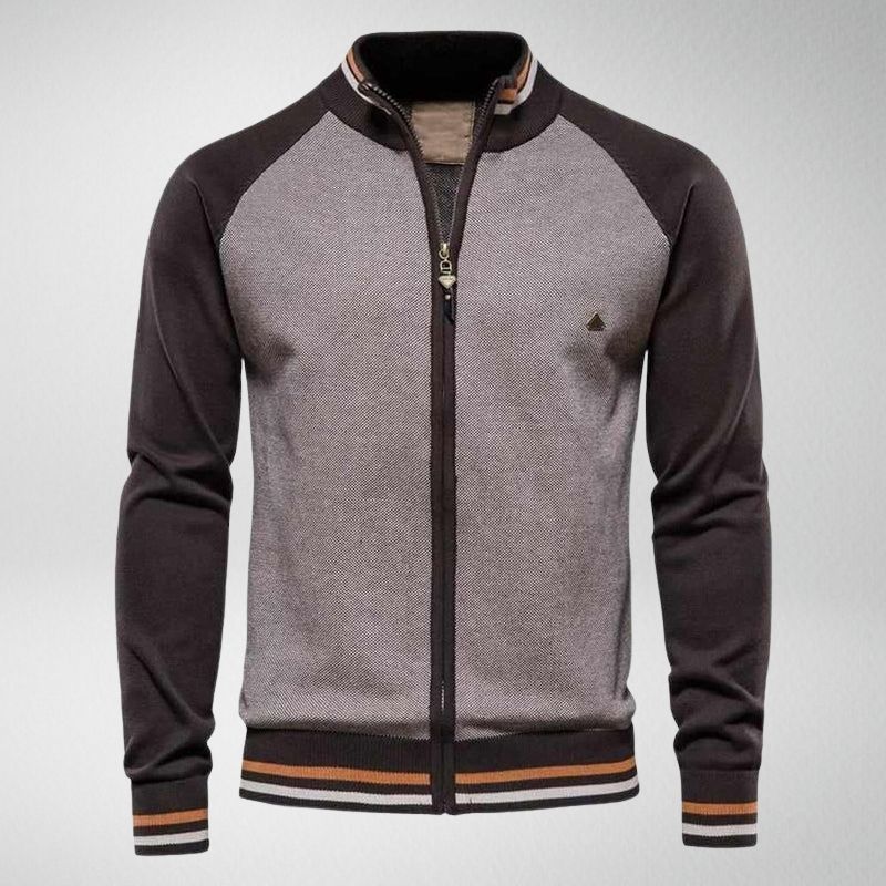 Herren Strickjacke mit Reißverschluss und Kontrastärmeln