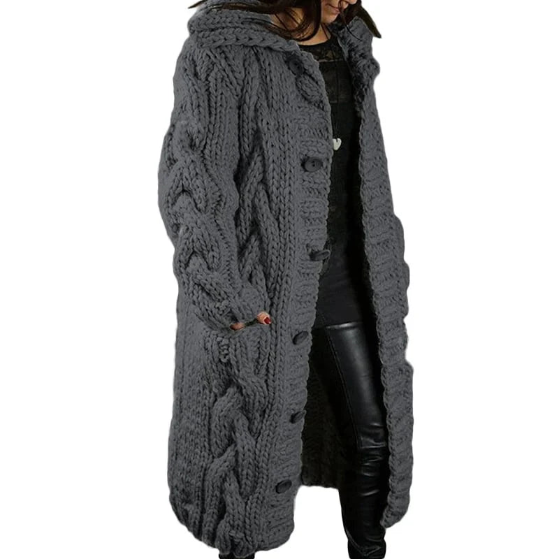 Lange Strickweste mit Kapuze im Grobstrickdesign für Damen