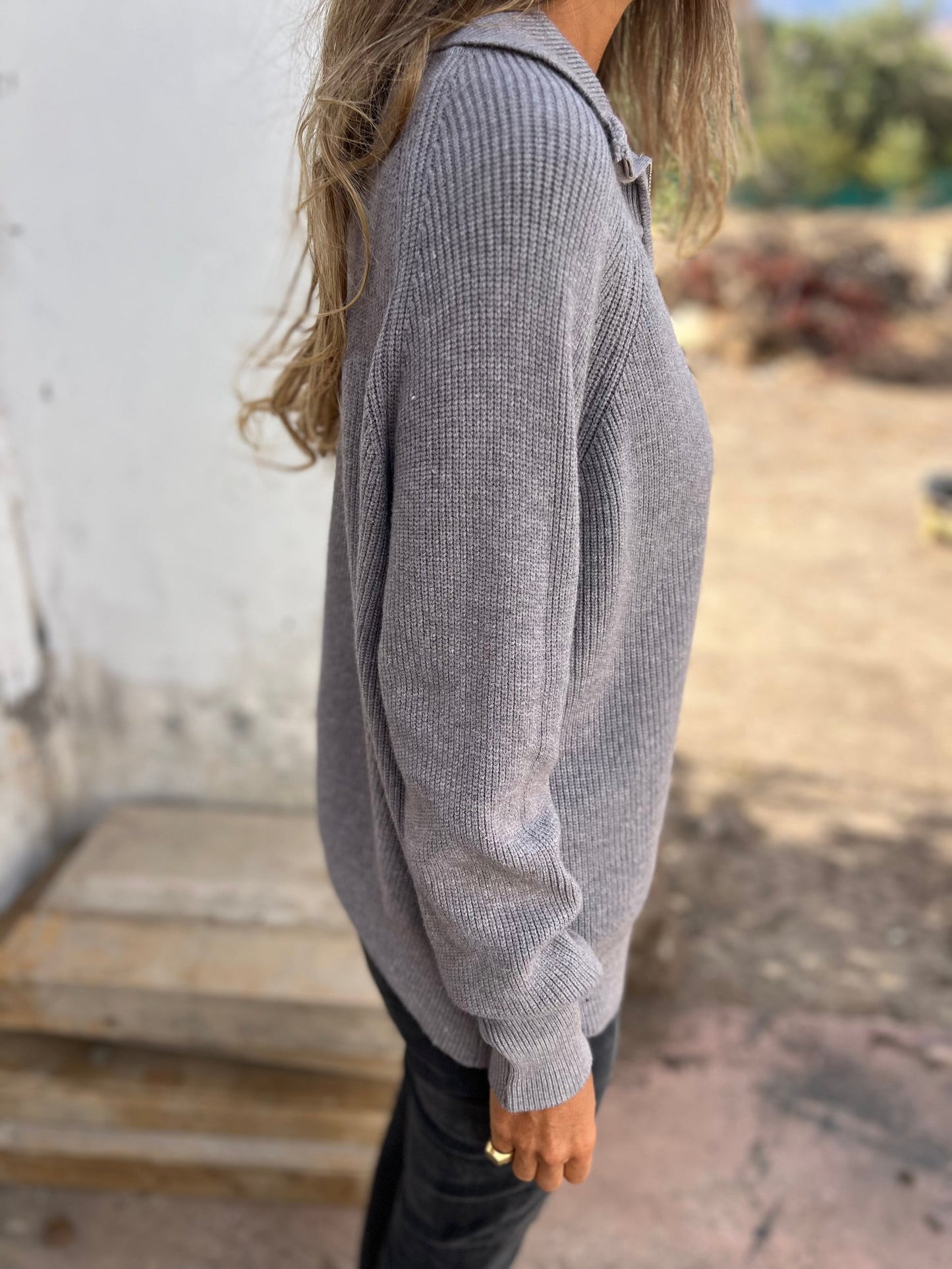 Damen Pullover halber Reißverschluss Strick