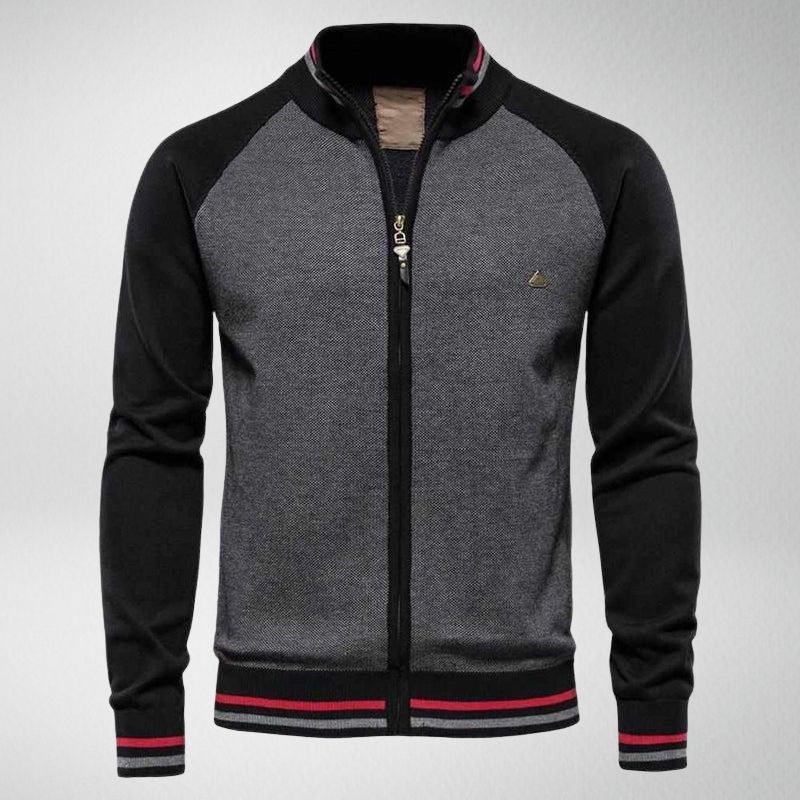 Herren Strickjacke mit Reißverschluss und Kontrastärmeln