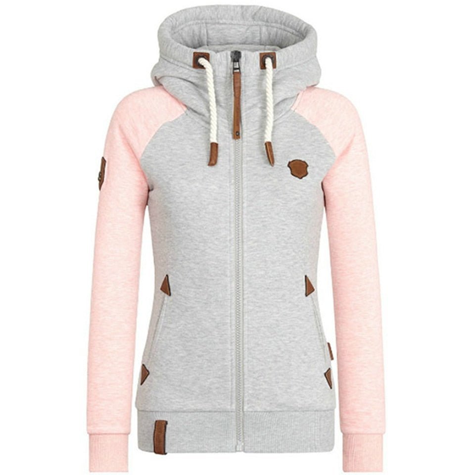 Damen-Kapuzenjacke mit Reißverschluss und Kontrastelementen