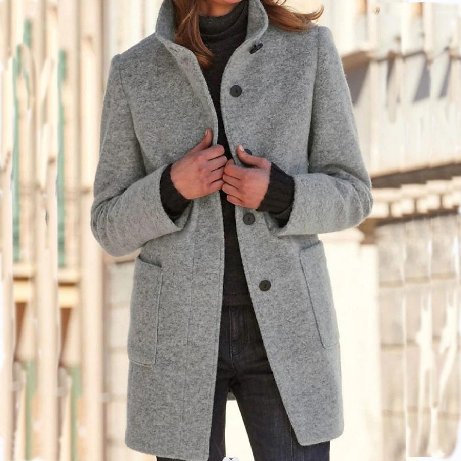 Klassischer Damen-Wollmantel mit Retro-Knopfverschluss