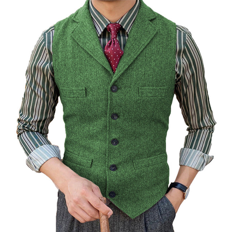 Herren Vintage Weste aus Wollmischung mit Reverskragen und Einreiher-Design