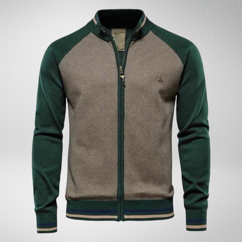 Herren Strickjacke mit Reißverschluss und Kontrastärmeln