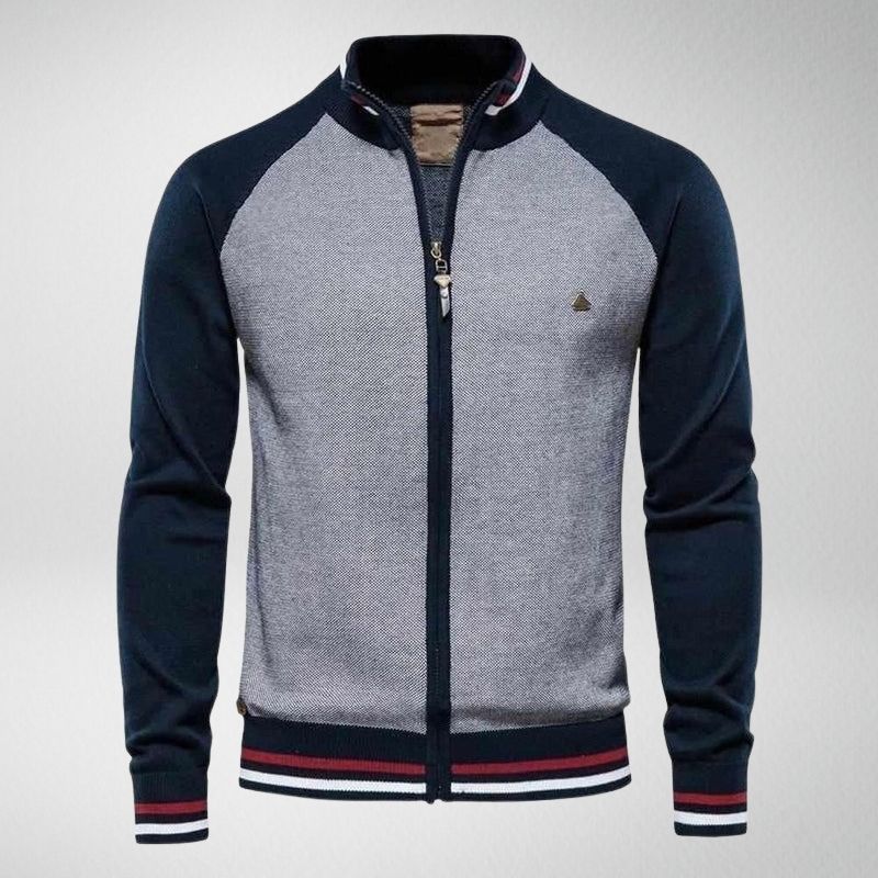 Herren Strickjacke mit Reißverschluss und Kontrastärmeln