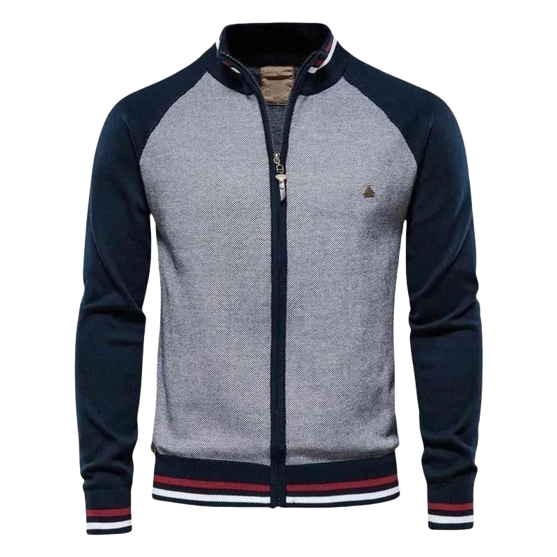 Herren Strickjacke mit Reißverschluss und Kontrastärmeln