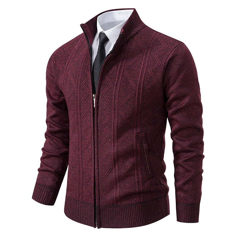 Herren Strickjacke mit Reißverschluss und Muster für Frühling