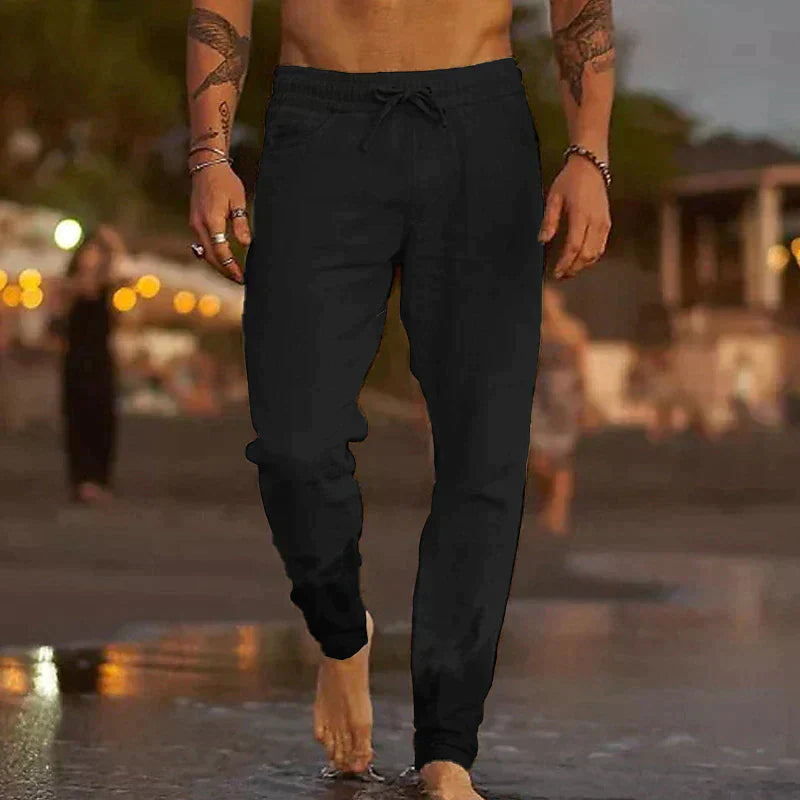 Herrenhose aus Baumwollmischung mit Kordelzug und elastischem Bund – locker geschnittene Strandhose