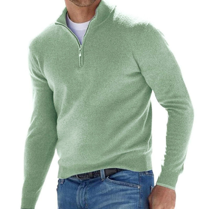 Herren Pullover mit Reißverschlusskragen in Uni-Farben